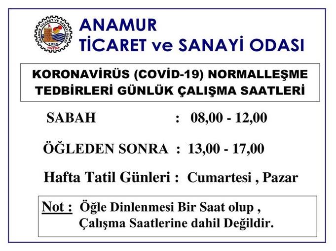 ANAMUR TİCARET VE SANAYİ ODASINDAN DUYURULUR                             